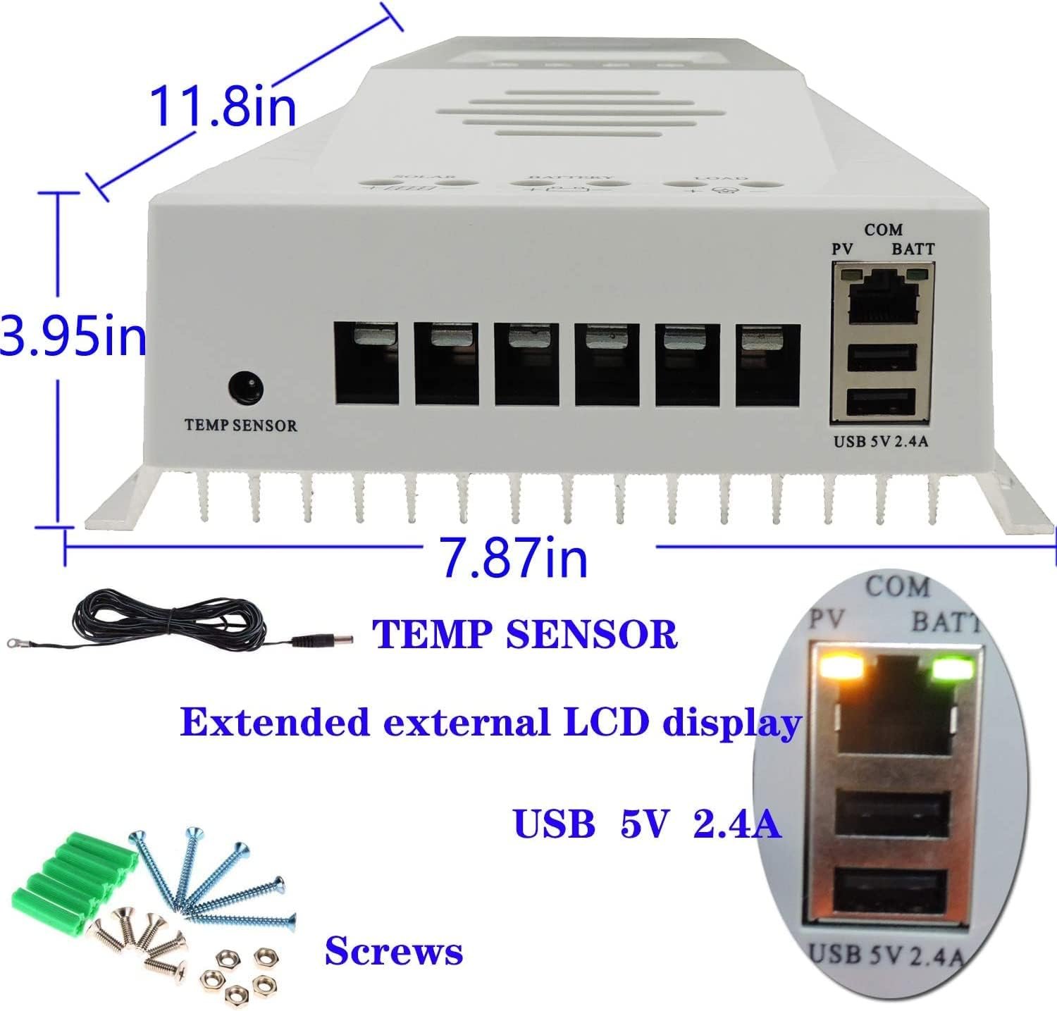 MPPT Charge Controller 100 amp 12V/24V Auto, 100A Solar Panel Charge Regulator with Blacklight LCD Display Max 100V for Lead-Acid Sealed Gel AGM Flooded Lithium Battery(+1.5M LCD485) - Image 5