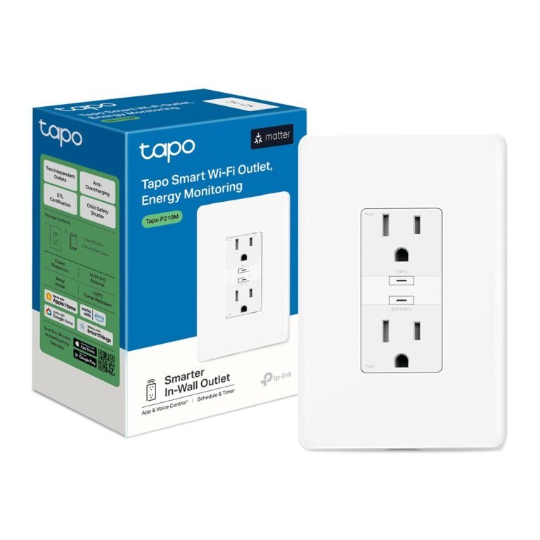 Tapo Smart Plug, Wi-Fi in-Wall Outlet, P210M, Matter Compatible | Energy Monitoring, 15A/1800W Max, Works with Alexa, Apple Home, Google Home, SmartThings, Voice/Remote Control, ETL Certified