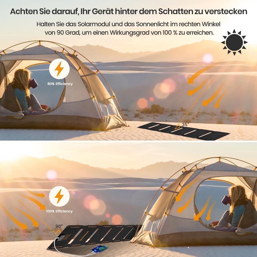 FlexSolar 40W Foldable Solar Panel Charger, USB-C USB-A & DC Outputs | Waterproof portable solar charger for camping, hiking, backpacking; works with phones, power banks and tablets - Image 4