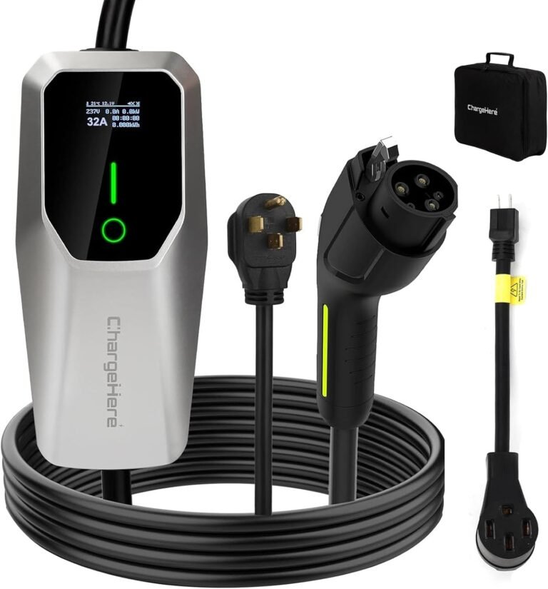 Level 1 & Level 2 EV Charger, 32 Amp Portable EV Charger, UL Listed EVSE with J1772 Connector, Dual Voltage 120V/240V, NEMA 14-50 Plug & 5-15 Adapter, 25FT Cable for J1772 EVs & PHEVs