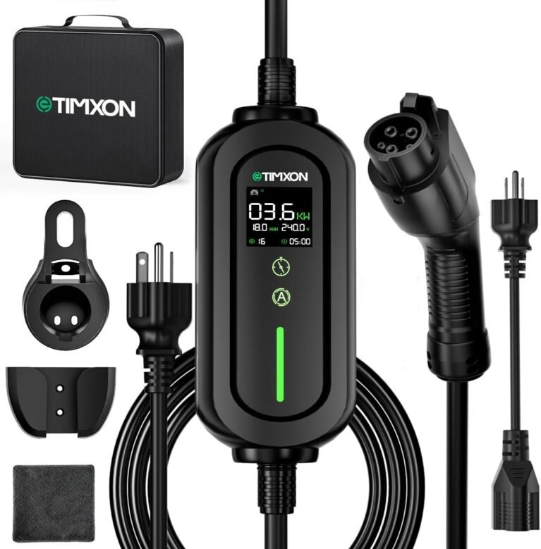 16A Portable Level 1&2 EV Charger-ETL Certified,110V-240V Car Charger | 25FT Charging Cable, NEMA 6-20 Plug & NEMA 5-15 Adapter EV Charging Station, Backup EV Chargers for All SAE EVSE J1772 Cars