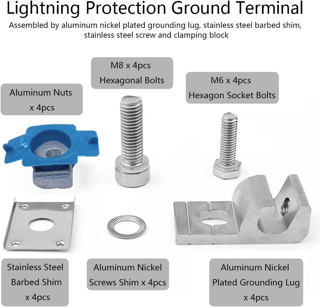 Solar Panel Grounding Lug, Bolt-On Cable Clamp with Nuts for Off-Grid Solar | For RV, boat, roof, wall and off-grid solar systems; durable grounding solution for photovoltaic installations - Image 4