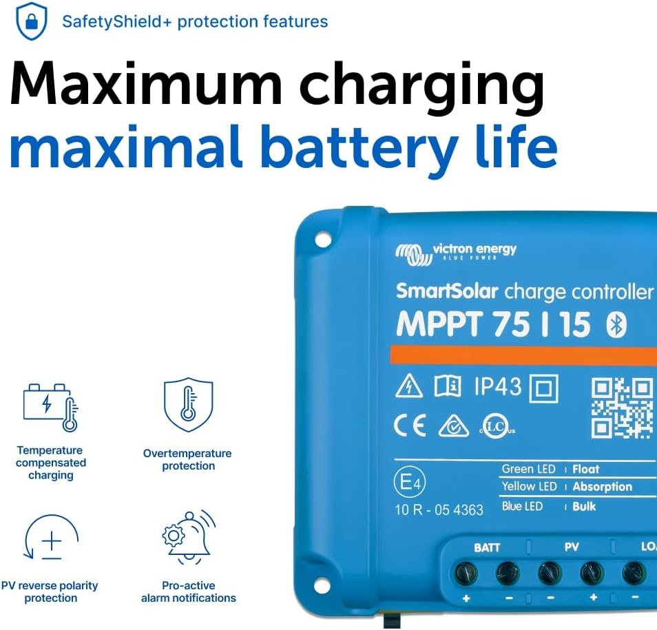 Victron Energy SmartSolar MPPT Solar Charge Controller 75V, 15A, 12/24V | Bluetooth Charge Controllers for Solar Panels - Image 8