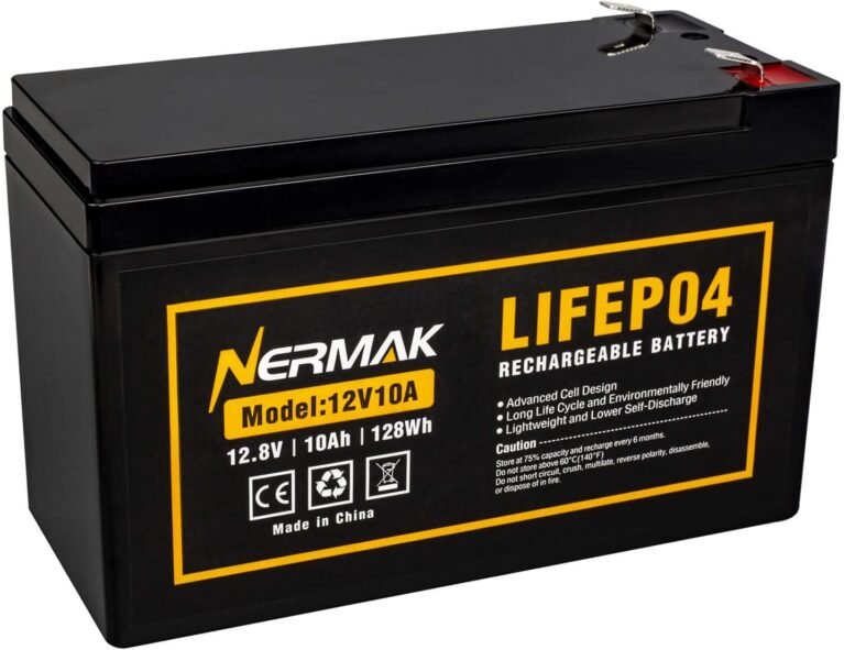 NERMAK 12V 10Ah Lithium LiFePO4 Deep Cycle Battery with 10A BMS,Lightweight | 2000+ Cycles Rechargeable Battery for Solar/Wind Power, Lighting, Power Wheels, Ride-on Toy, Fish Finder and More