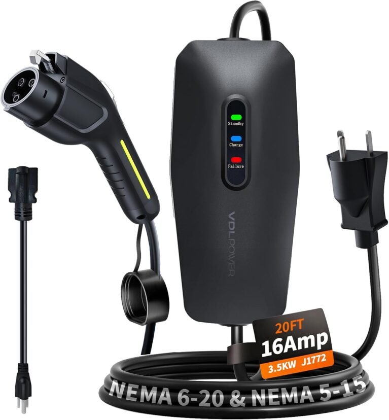 Level 1&2 EV Charger, Electric Vehicle Portable Charger with 20FT Cable, 3.5KW 16Amp Home EV Car Charging Station, 110V-240V NEMA 6-20 & NEMA 5-15 Plug Adapter, for All SAE J1772