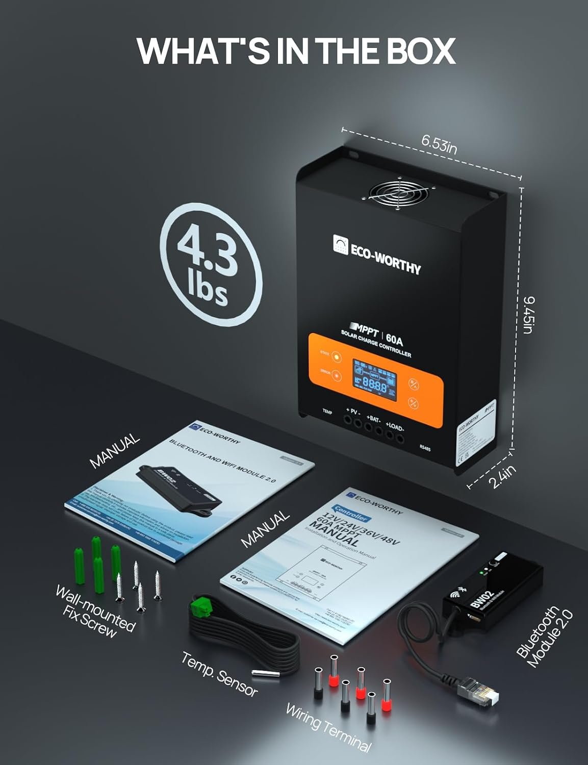 ECO-WORTHY 60A MPPT Solar Charge Controller with Bluetooth & WiFi | Max PV Input 150V,12/24/36/48V Solar Panel Regulator for Lead-Acid/Lifepo4 Battery in Solar System RV - Image 9