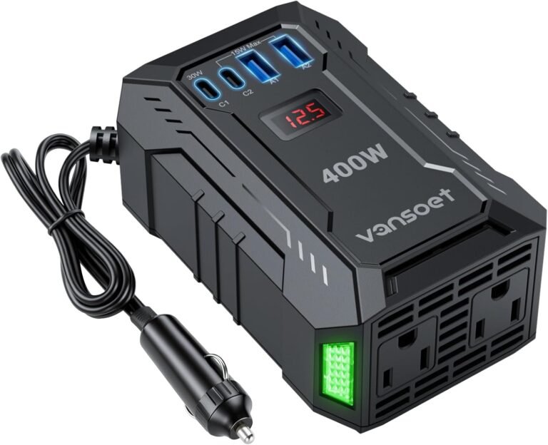 400W Car Power Inverter for Vehicles DC 12V to AC 110V Inverter | PD 30W 15W USB C Ports, 15W USB A/C Ports, Dual AC Outlets, Car Plug Adapter Outlet Converter for Laptop/Road Trip/Camping