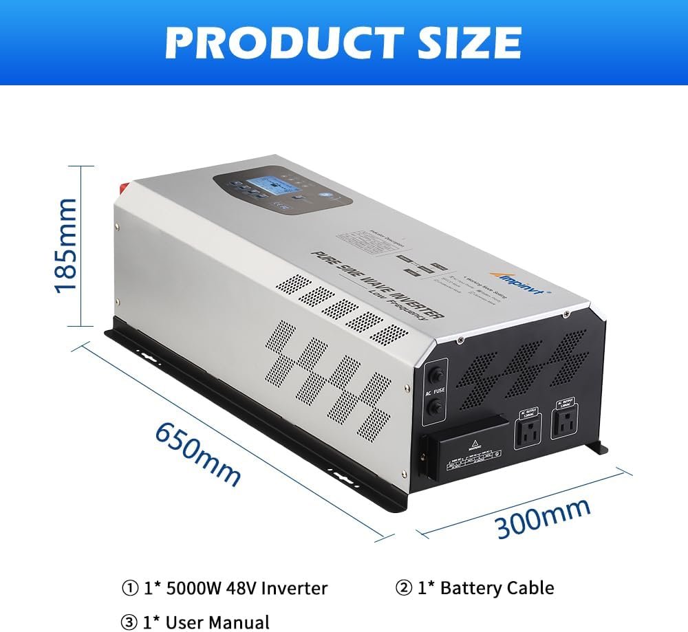 AMPINVT Off Grid Inverter Charger 5000W Peak 15000W DC 48V to 120V/240V AC Split Phase Output, with Battery AC Charger, Low Frequency Pure Sine Wave Inverter for Solar Home - Image 5
