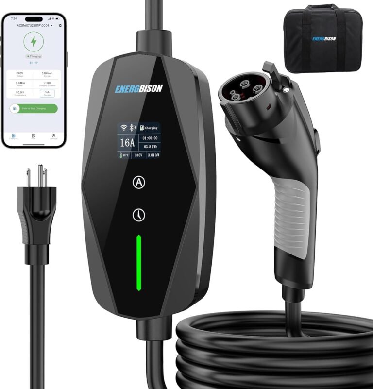 Level 1&2 Portable EV Charger (WiFi) with App Control, 8-16Amp Adjustable Current & Timer, 110V–240V, NEMA 5-15 & 6-20 Plug, 25Ft EV Charging Cable, J1772 Electric Car Charger for All PHEV/EV