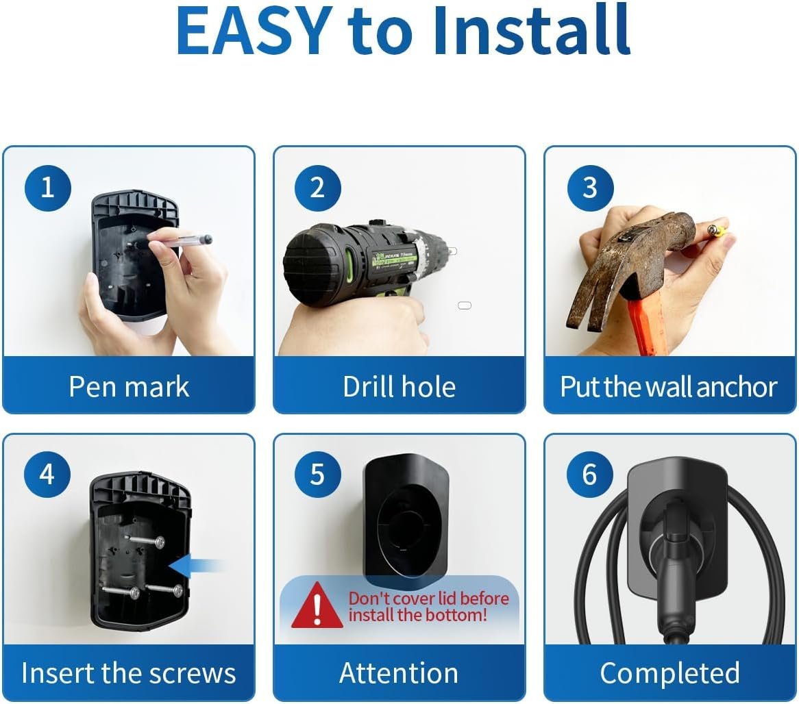 QIAO)) EV Charger Holder Wall Mount for SAE J1772 Holster | J1772 EV charger holder, 35kg, no sharp edges, space-saving waterproof wall mount, cable organizer, matte, neat garage - Image 6