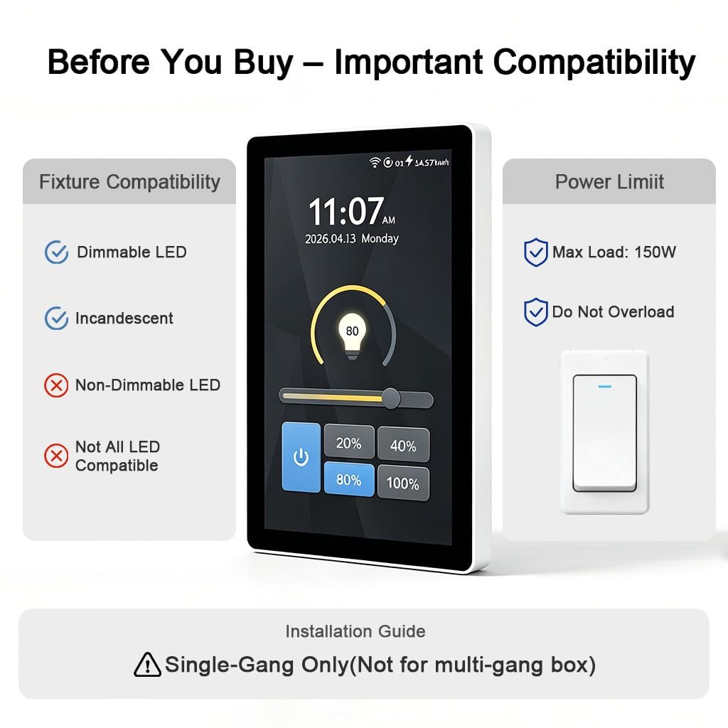 LANBON L10 Smart Dimmer Switch with 4.5" LCD Touch Screen, 1-Gang, WiFi Light Dimmer, Custom Scene Presets, Energy Monitoring, Alexa & Google Home, Neutral Wire Required - Image 6