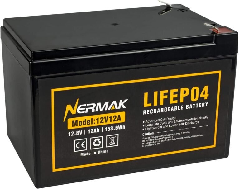 NERMAK 12V 12Ah LiFePO4 Deep Cycle Battery, 2000+ Cycles Lithium Iron Phosphate Rechargeable Battery for Power Wheels, Fish Finder, Solar and More, Built-in 15A BMS