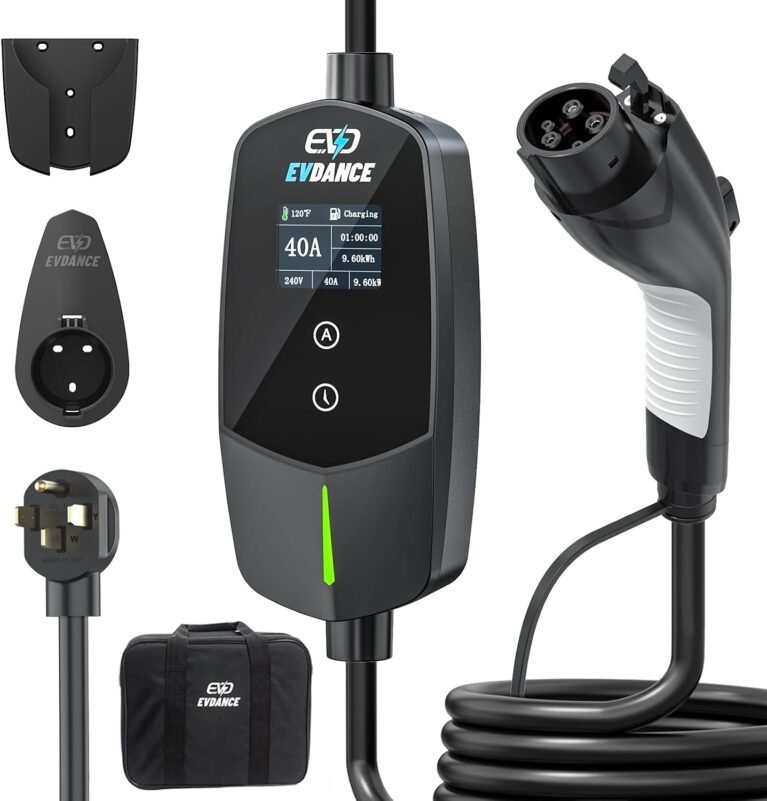 Level 2 EV Charger 40Amp, 240V 9.6KW Portable Electric Vehicle Charging Stations with NEMA 14-50P, 25FT Cable Adjustable Current/Timing Delay Home Electric Car Charger for J1772 BEVs/PHEVs