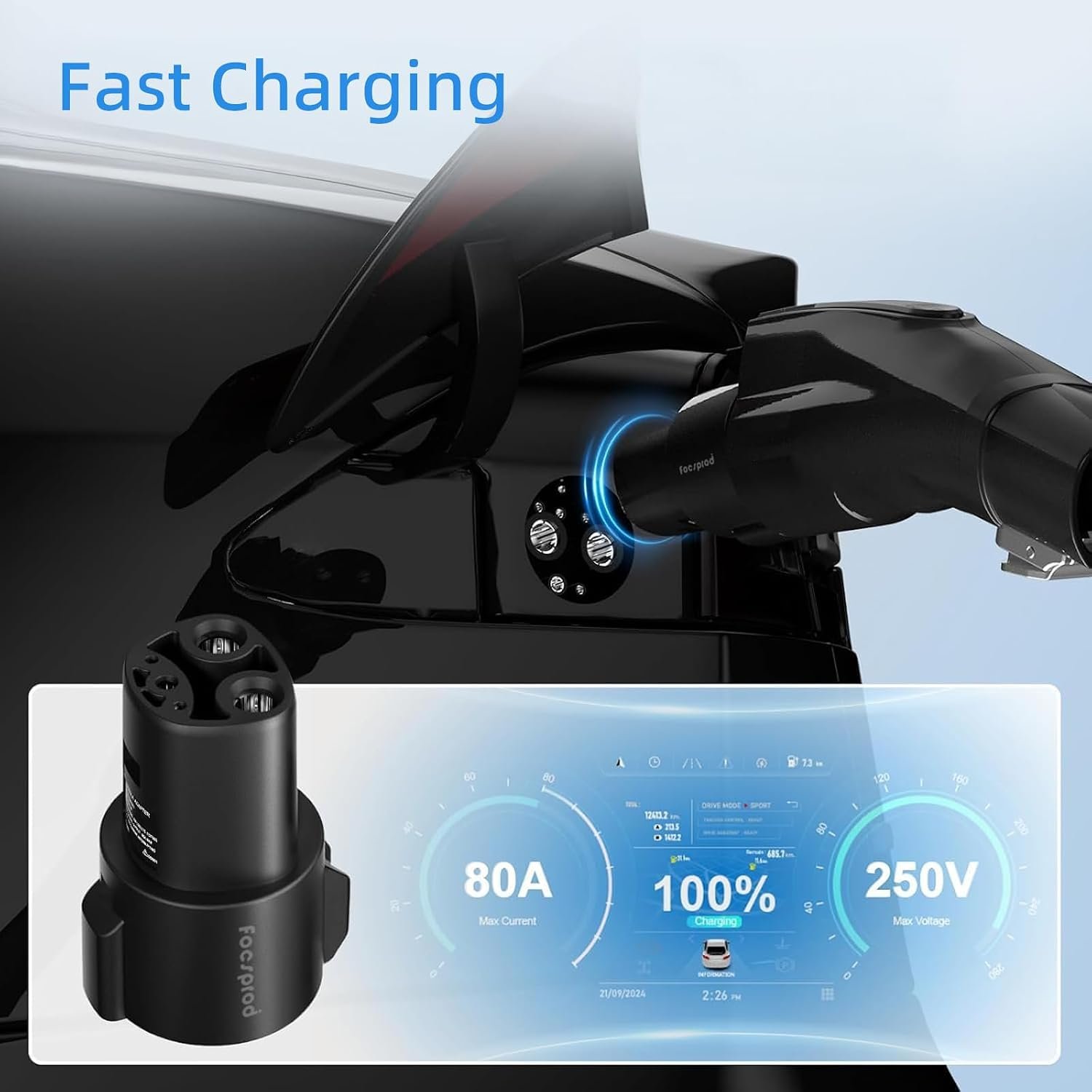 FOCSPROD J1772 to Tesla Charger Adapter, Max 80A 250V Fast Charging J1772 to NACS Adapter for Tesla Model 3/Y/X/S/Cybertruck Charging Adapter, Compatible with J1772 EV Charge to Tesla Adapter -UL 2252 - Image 2