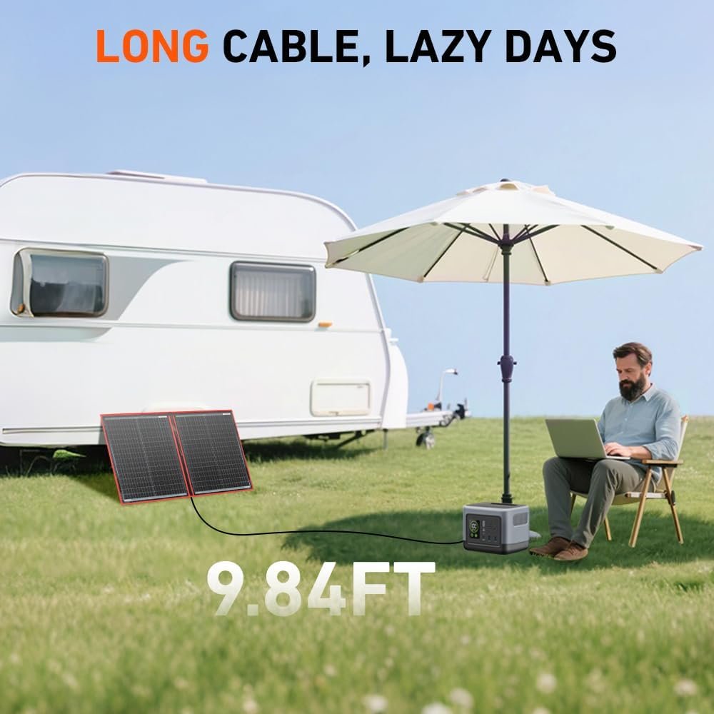 DOKIO 100W Portable Foldable Solar Panel Kit for 12V Battery Charging | Folds to 19 x 26 in and weighs 5.3 lb; includes controller and dual USB; for 12V batteries, power stations and camping. - Image 6