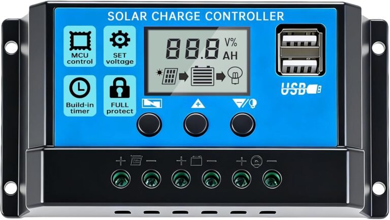 30A 12V/24V PWM Solar Charge Controller LCD Display Dual USB Timer Function | Lead-Acid & Lithium Batteries Solar Panel Charge Regulator Timer Function, for Gate Opener Chicken Coop Garden Light Shed