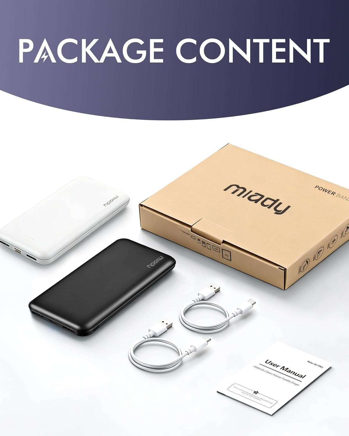 Miady 2-Pack Portable Charger, Slim 10000mAh Power Bank Travel Battery Pack | Dual USB丨3 Outputs 2 Inputs丨for Backpack Travel Camping丨Slim丨Compatible with iPhone Android etc丨Flight-Safe丨37Wh丨Black+White - Image 8