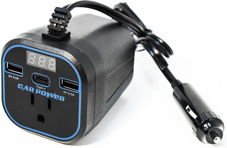 FAMIDGE 200W Car Power Inverter, 12v to 110v, Car Adapter with Dual USB and Type-C for Laptop, Black