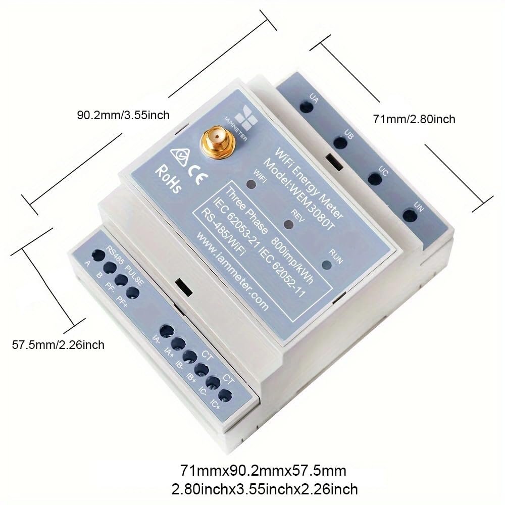 WiFi Energy Meter, 3 Phase 4 Wire Electricity Monitor, Supports Split Phase, Flexible Current Transformer Input, Solar PV Monitoring, Home Assistant Integration, ModBUS TCP/RTU (WEM3046T) - Image 2