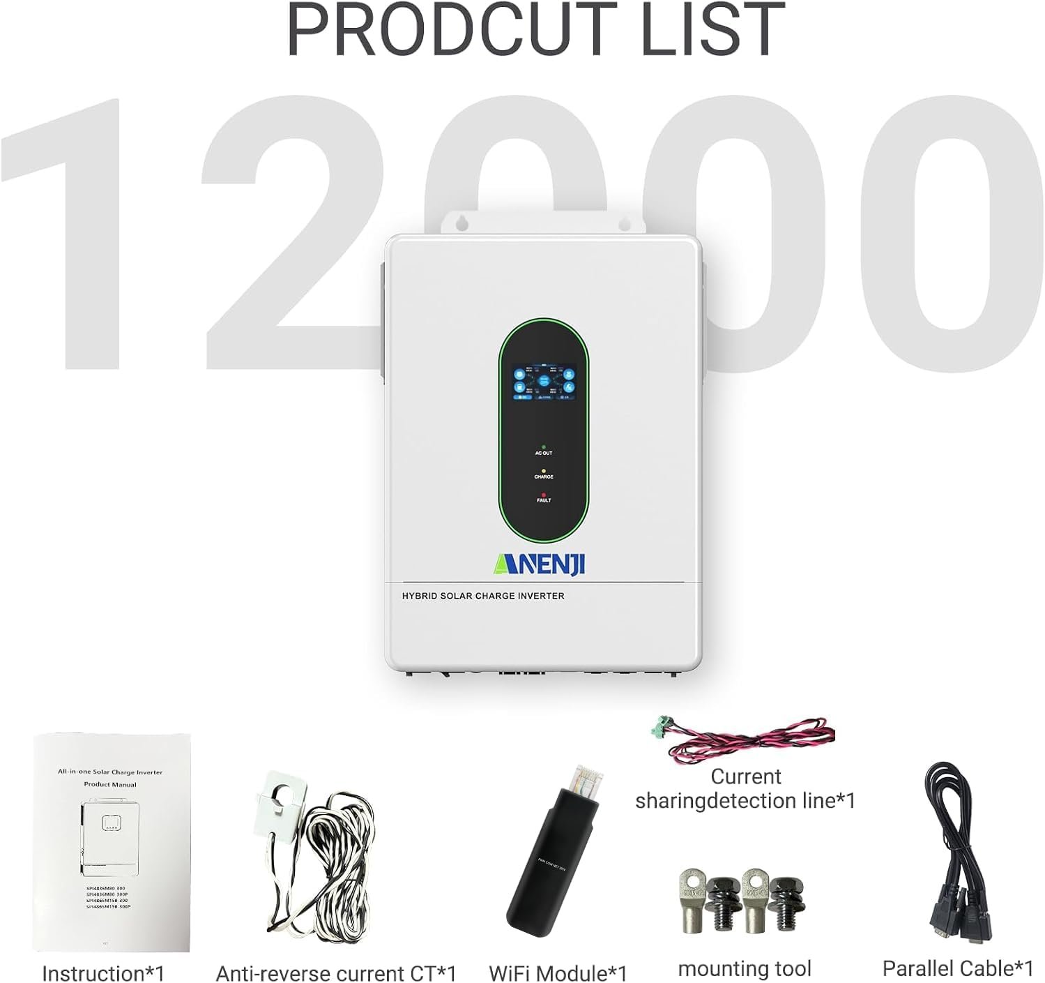 12000W Hybrid Solar Inverter 48V Split Phase 120V/240V, 200A Dual MPPT Controller 500V Input, Pure Sine Wave Off Grid Inverter Charger with WiFi & BMS Support, Parallel up to 6 Units-UL Certification - Image 6
