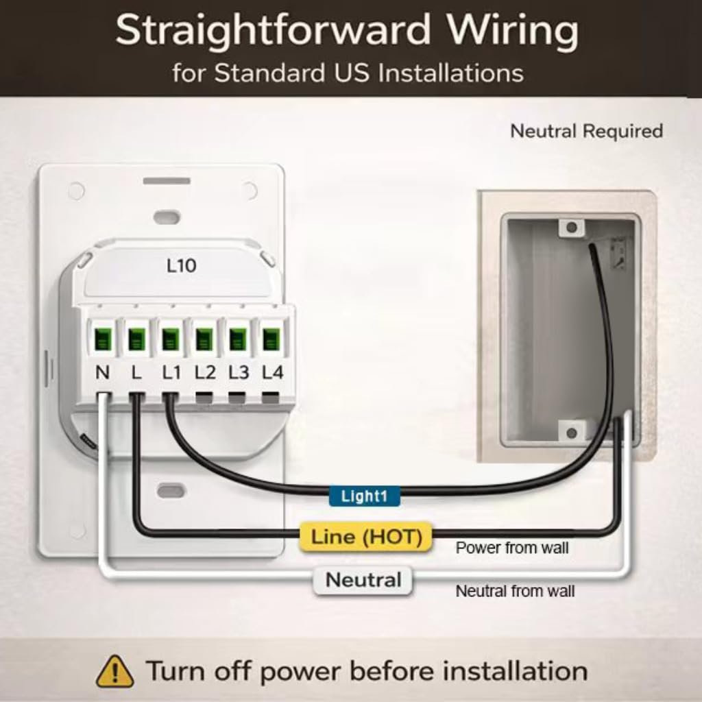 LANBON L10 Smart Dimmer Switch with 4.5" LCD Touch Screen, 1-Gang, WiFi Light Dimmer, Custom Scene Presets, Energy Monitoring, Alexa & Google Home, Neutral Wire Required - Image 9