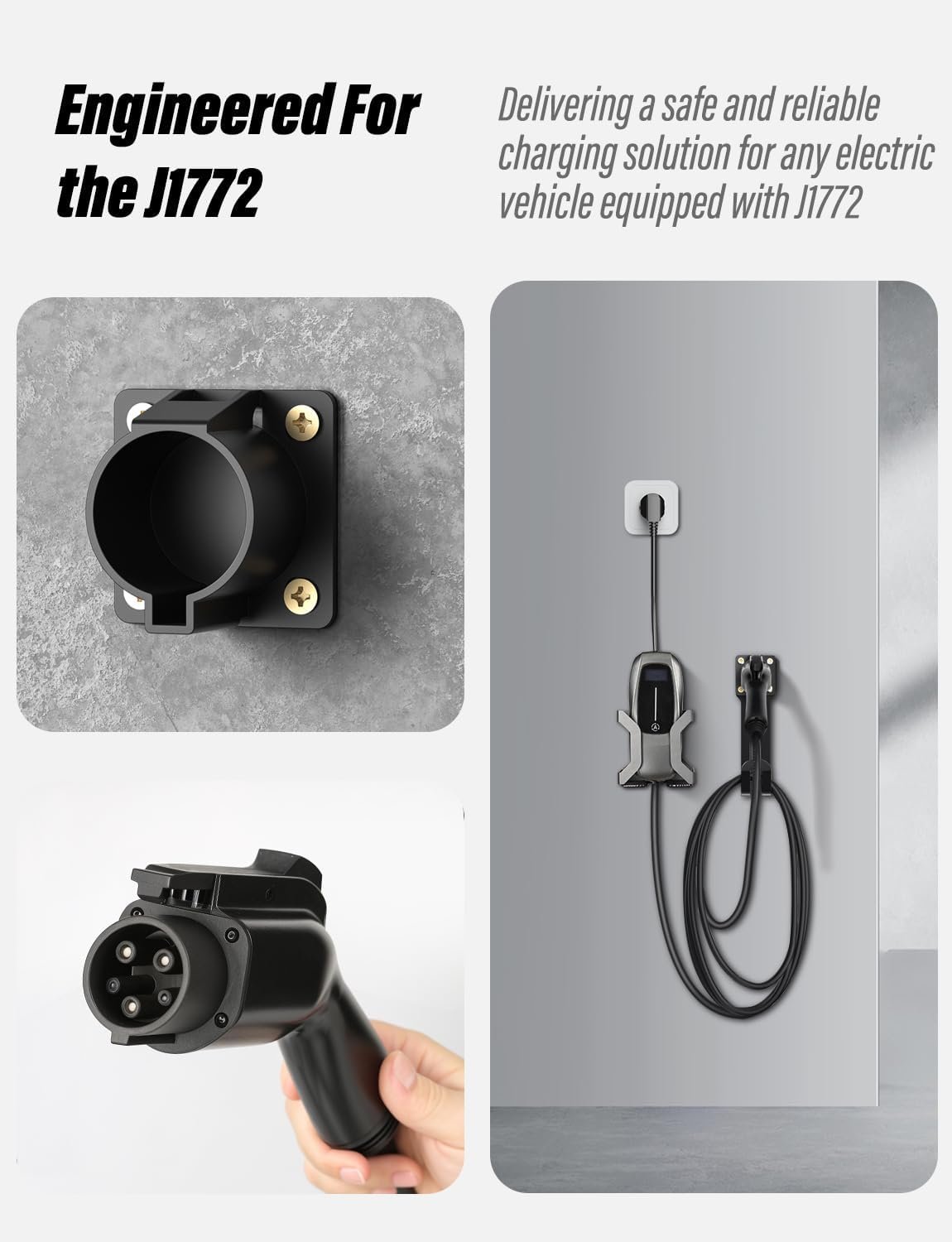 BMZX EV Charger Holder J1772, Wall Mount Kit for Electric Car Charger | SAE J1772 Cable Organizer, Nozzle Holster Dock & J-Hook for Charging Station - Image 3