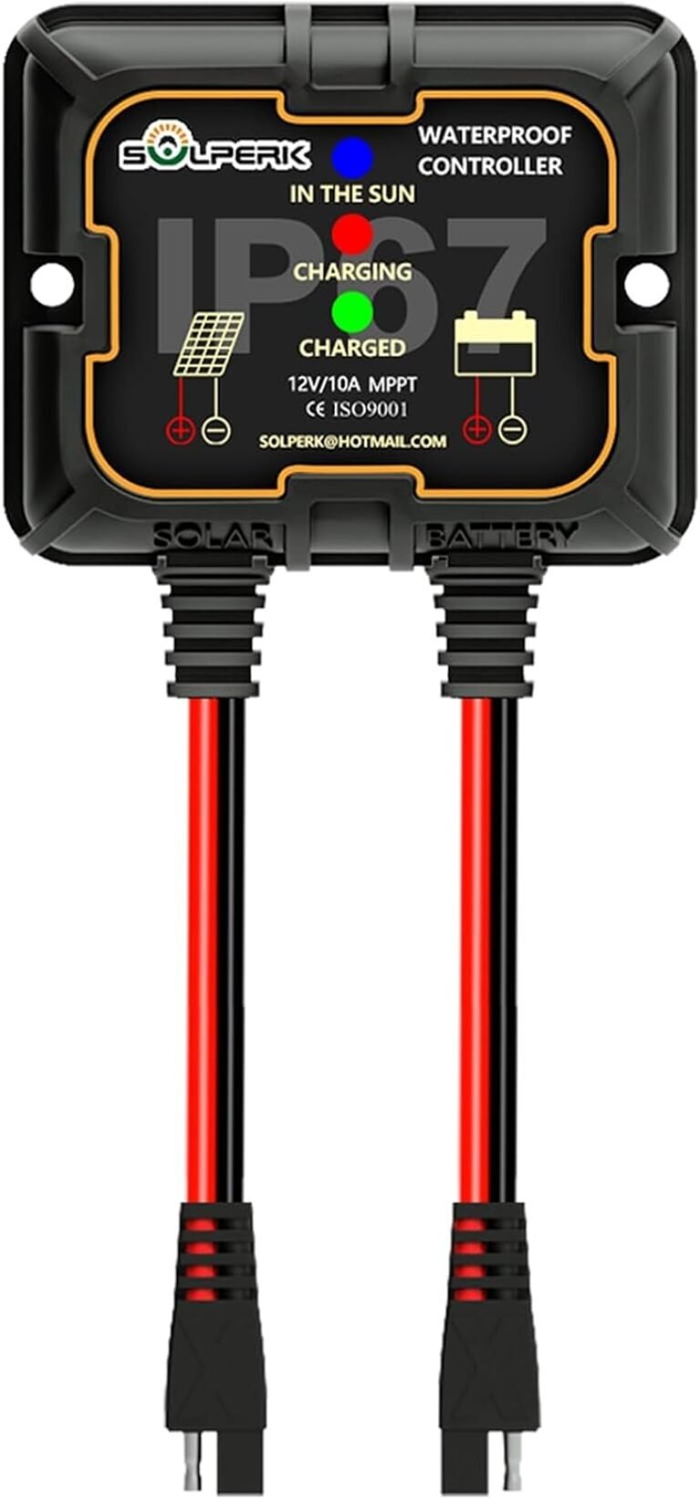 SOLPERK MPPT Solar Charge Controller 10A 12V Waterproof Controller | Solar Controller Intelligent Portable Controller IP67 Solar Panel Controllers for AGM, Gel, Flooded and Lithium Battery