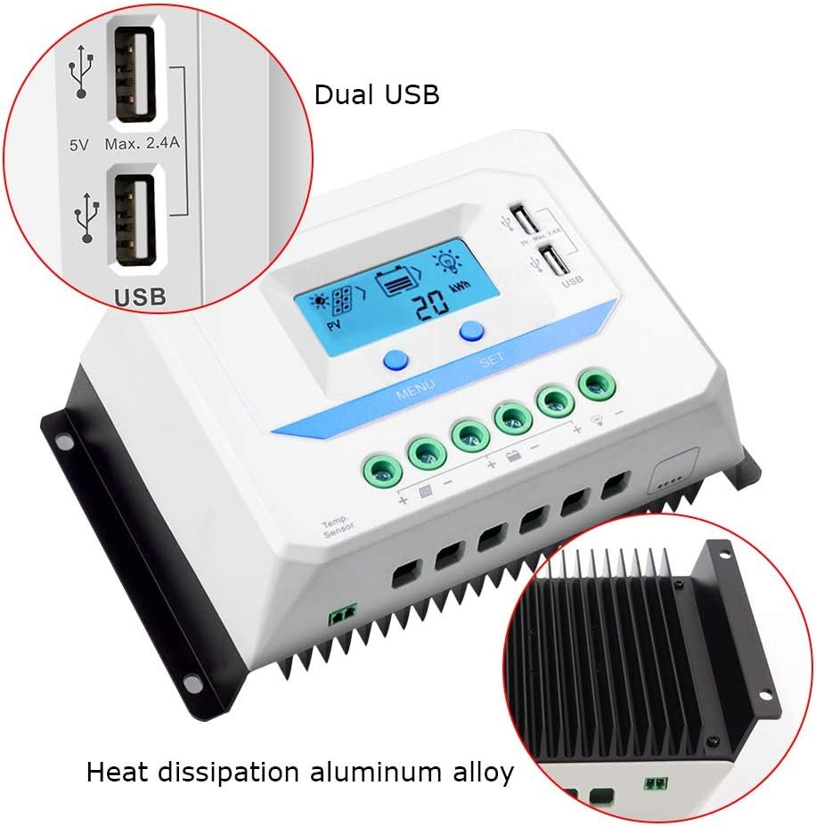 EPEVER® 45A Solar Charge Controller 12V/24V/36V/48V Auto Working PWM Solar Panel Charge Regulator with LCD Display and Powerful Dual USB Output - Image 5