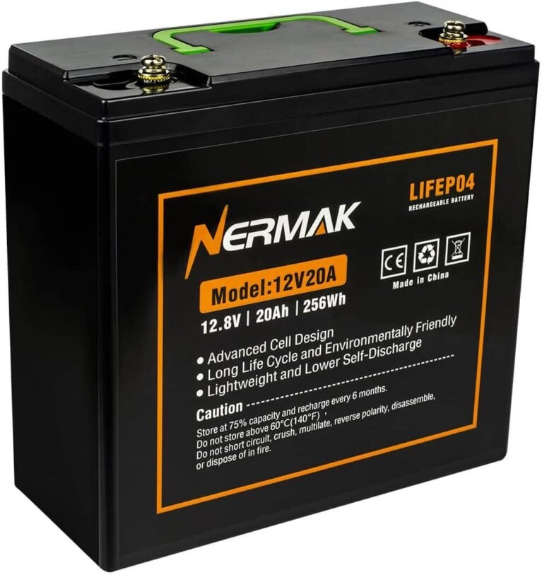 NERMAK 12V 20Ah Lithium LiFePO4 Deep Cycle Battery, 2000+ Cycles Lithium Iron Phosphate Rechargeable Battery for Solar Power, Lighting, Outdoor camping, Power Wheels, Fish Finder, Built-in 20A BMS