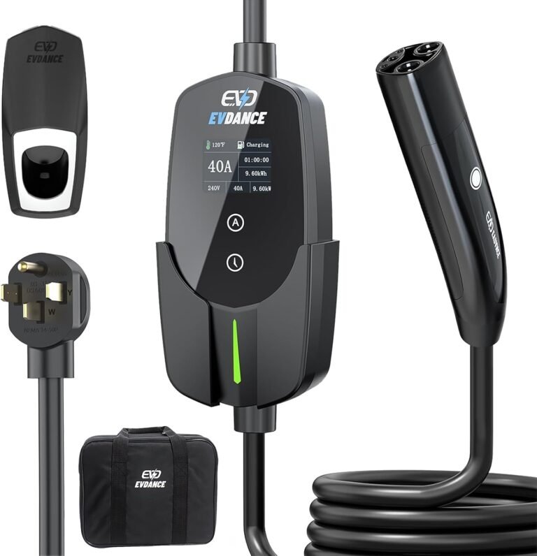 Level 2 EV Charger for Tesla, 40A / 9.6kW Fast Home EV Charging Station with NEMA 14-50 Plug, 25FT Cable, Adjustable Current & Delay Timer, Compatible with All Tesla Model 3/Y/S/X (NACS Plug)