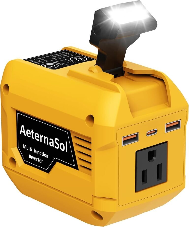 250W Power Inverter Compatible with DeWALT 20V Battery, Portable Battery Inverter DC 20V to AC 110V, 1 AC Outlet, 2 USB Ports,1 Type-C Fast Charge, 200LM LED Light, for Camping Emergency Job Site