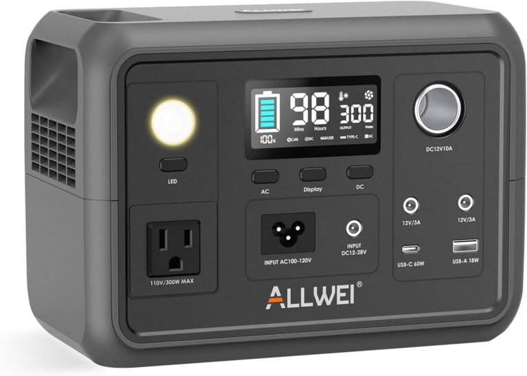 ALLWEI Portable Power Station 300W, 256Wh Solar Generator LiFePO4 Battery | Pure Sine Wave AC Outlet, PD 60W Fast Charging, MPPT & BMS Protection, Compact for Camping Outdoor Home Backup Emergency CPAP