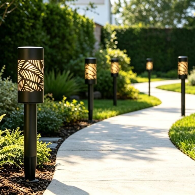 6 Pack 8 Lumens Solar Pathway Lights, Metal Lamp with Grey Power Coating, Warm White Light with Nice Light Pattern on the Ground for Pathway, Lawn and Garden