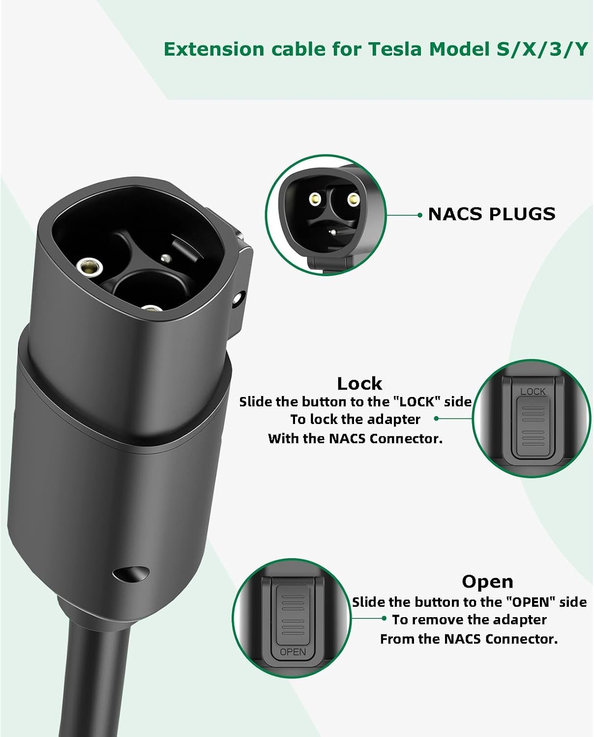 Extension Cord for Tesla, 16.4FT 50A 240V Tesla Charger Extension Cable with NACS Plug, Compatible with Model Y/X/3/S, Level 1/2 Charger Extension for Mobile Connector & Wall Connector - Image 6