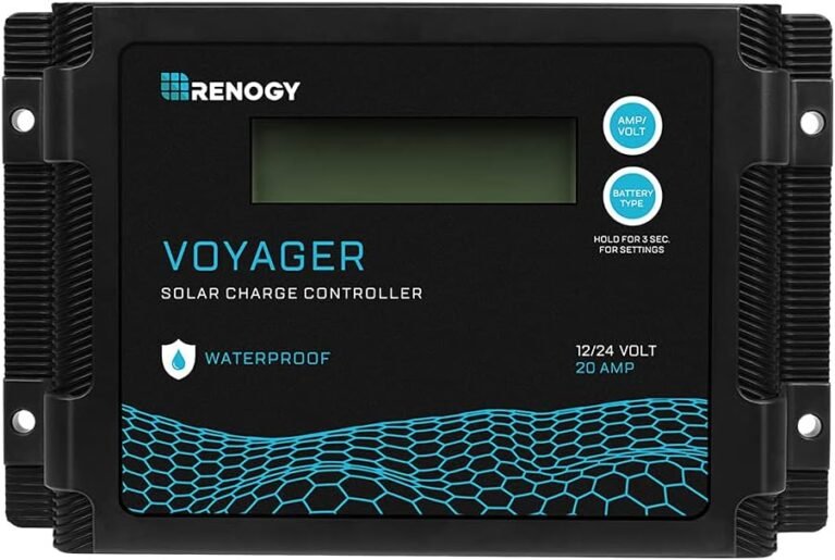Renogy Voyager IP67 20A PWM Solar Charge Controller 12/24V for Marine | 55V PV input, AGM/Gel/Flooded (auto), Li (manual), overcharge/short protection, waterproof, positive ground,LCD, for Boats