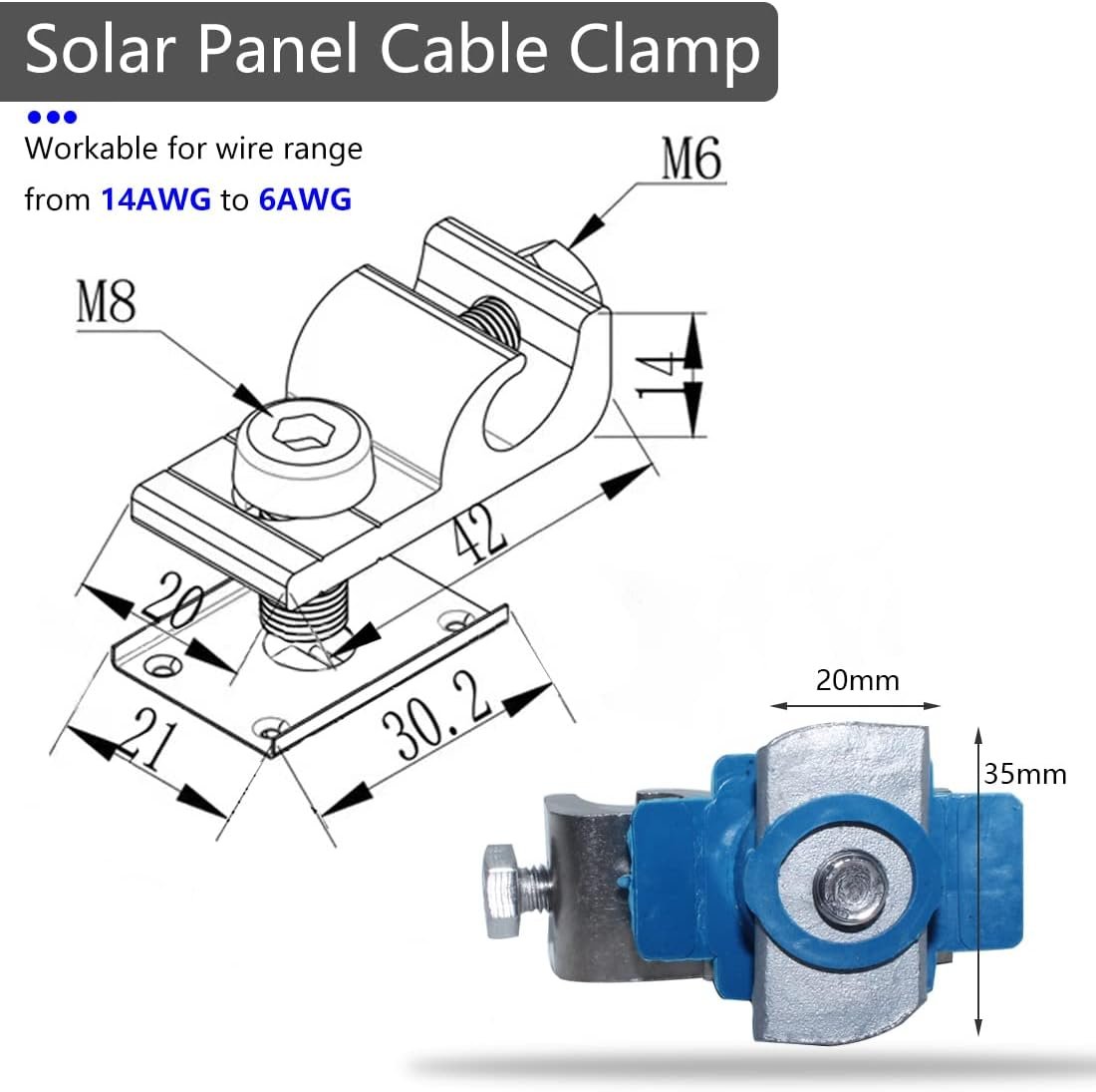 Solar Panel Grounding Lug, Bolt-On Cable Clamp with Nuts for Off-Grid Solar | For RV, boat, roof, wall and off-grid solar systems; durable grounding solution for photovoltaic installations - Image 5