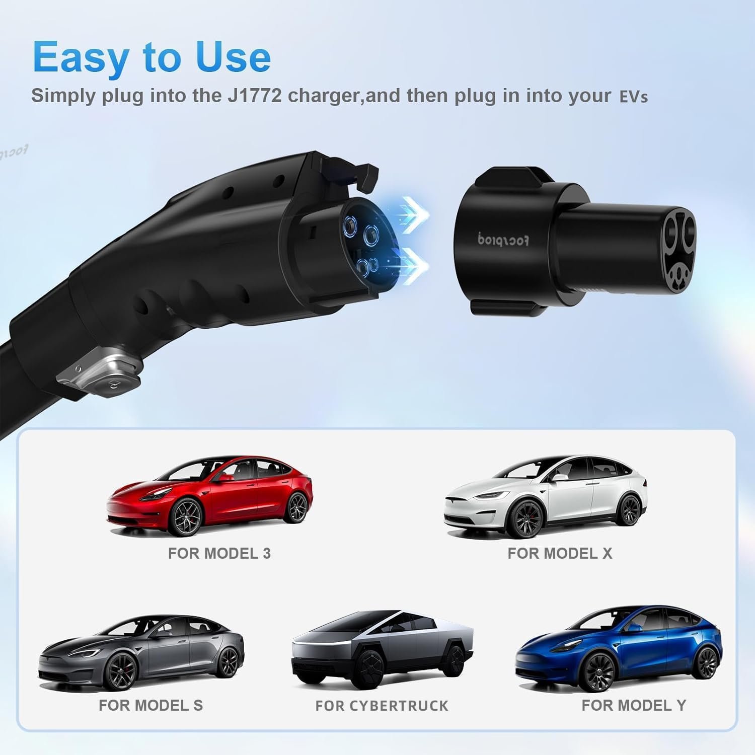 FOCSPROD J1772 to Tesla Charger Adapter, Max 80A 250V Fast Charging J1772 to NACS Adapter for Tesla Model 3/Y/X/S/Cybertruck Charging Adapter, Compatible with J1772 EV Charge to Tesla Adapter -UL 2252 - Image 6