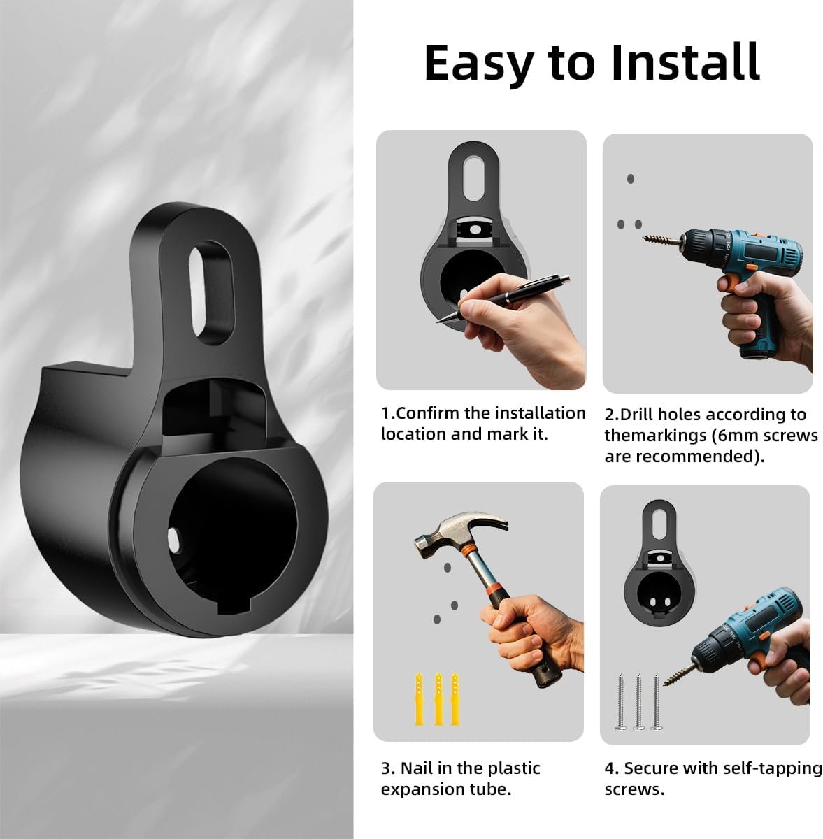 EV Charger Holder,SAE J1772 Connector Nozzle Holster Dock,45lbs Heavy-Duty Charging Cable Organizer, Electric Car Charger Cable Hanger,Wall-Mount Connector Space Saving for Outdoor & Indoor - Image 4