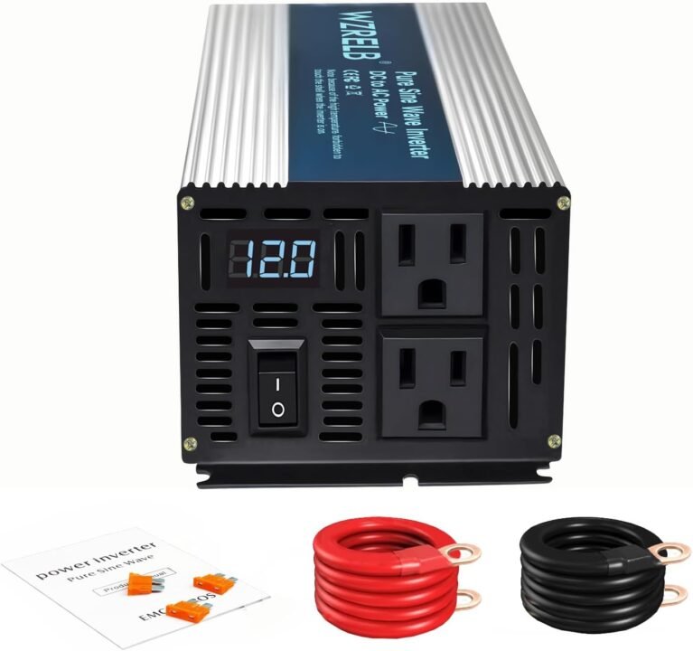 WZRELB 1000W Pure Sine Wave Inverter 12V DC to 110V 120V AC Power Converter with LED Display, Off-Grid Portable Power Inverter with 2 AC Outlets for Home, RV, Truck, Camping