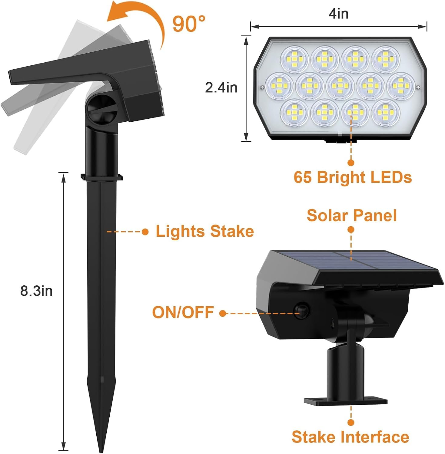 WELALO Solar Light Outdoor, IP68 Waterproof, Cool White, 6 Pack | 65LED, 3 Lighting Modes, 6 Pack Solar Spot light for Outside Yard Garden Pathway Landscape Walkway Driveway Garage House Tree - Image 6