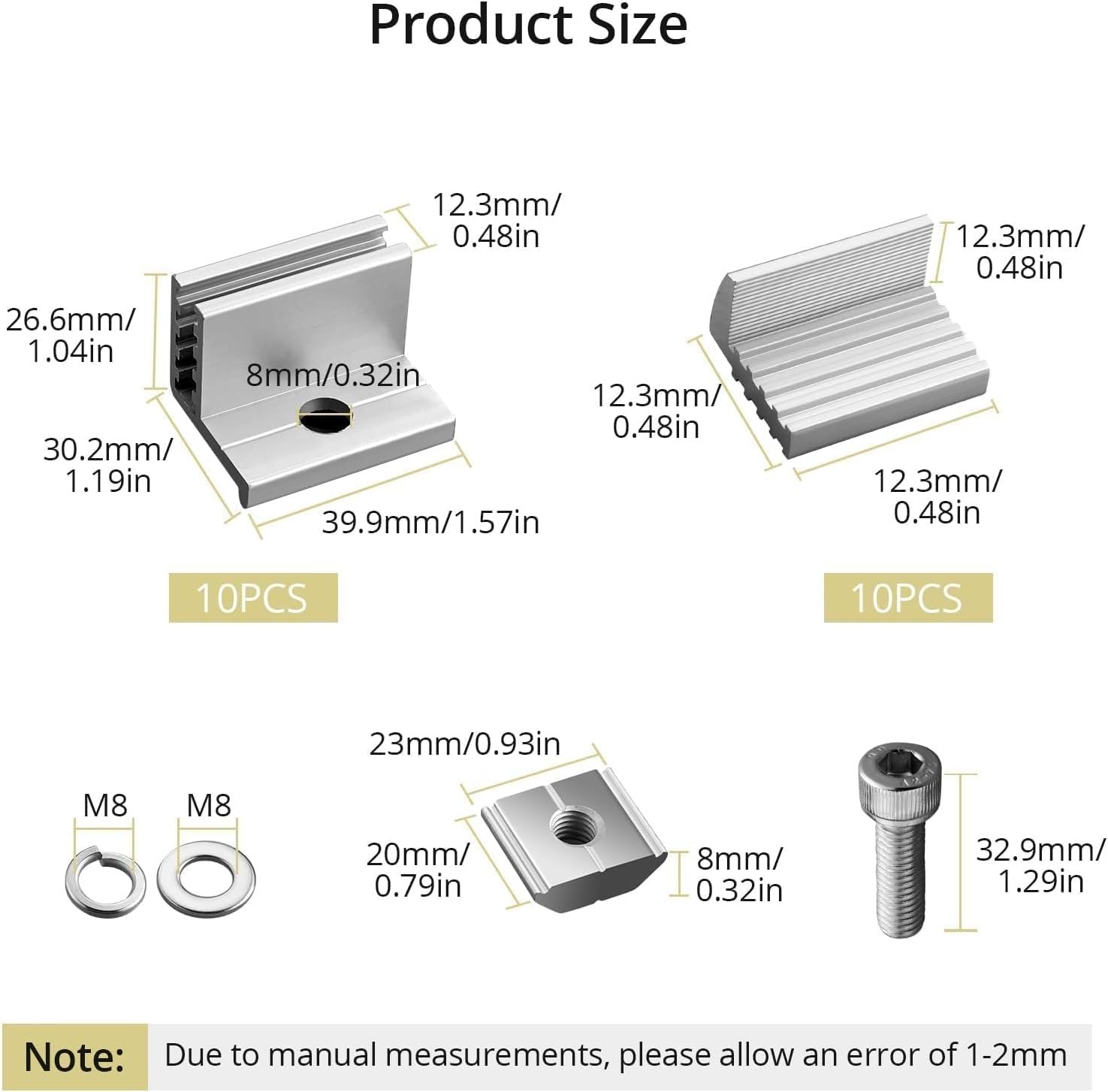 Anbte 10pcs Solar Panel End Clamps 30-50 mm Adjustable, Solar Mount Bracket | Aluminum Solar Panel Mounting Kit with 10*Screw M8 &1*Wrench, For Metal Roof, Tin Roof, Flat Roof, Sheet Roof, Ground, Silver - Image 3