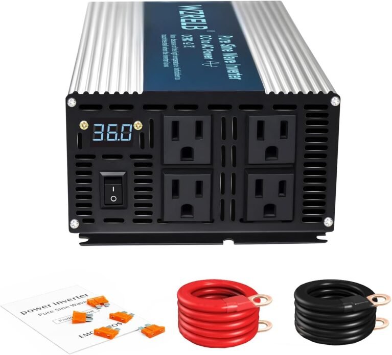 WZRELB 1800W Pure Sine Wave Inverter 12V DC to 110V 120V AC Power Converter with LED Display, Off-Grid Portable Power Inverter with 4 AC Outlets for Home, RV, Truck, Camping