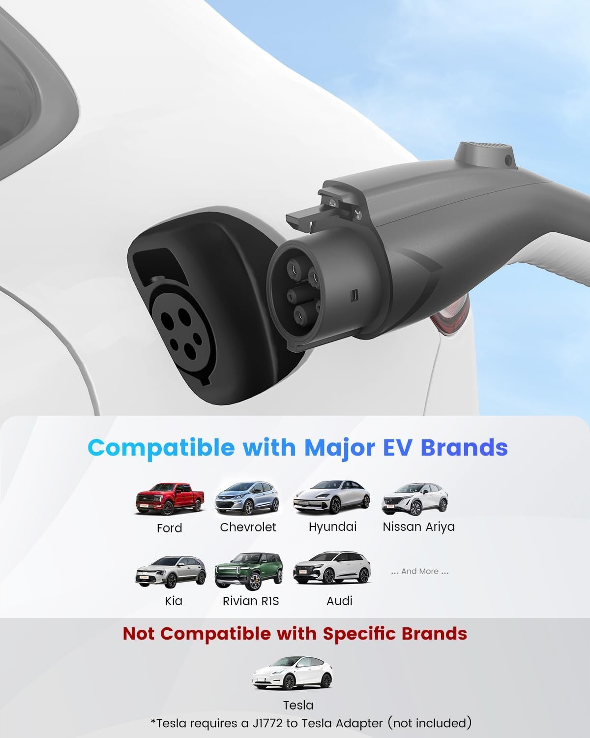 EVDANCE Level 1 & 2 Portable EV Charger, Smart App Control & WiFi/Bluetooth Enabled, 25ft Cable, ETL Listed J1772 EVSE for All EVs & PHEVs (Black, 16A Smart | NEMA 5-15&6-20(Standard Home Plug)) - Image 5
