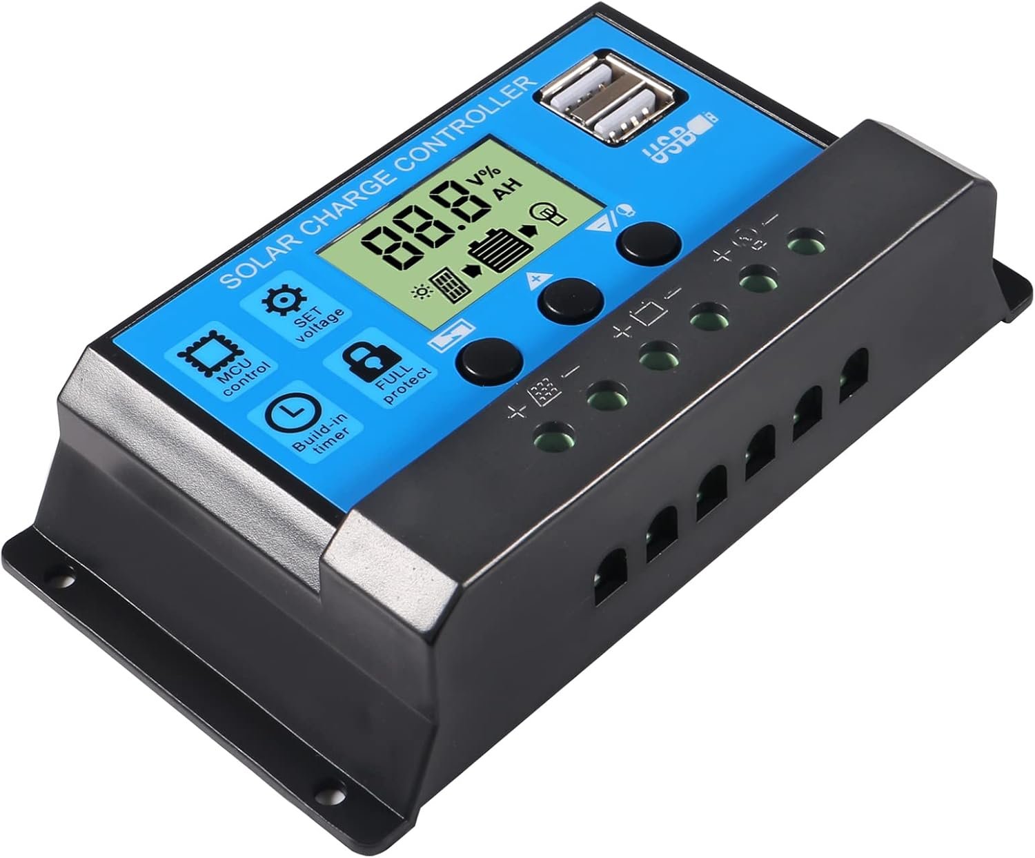 ACEIRMC 2pcs 30A Solar Charge Controller 12V/ 24V Solar Panel Charge Controller Intelligent Regulator with 5V Dual USB Port Display Adjustable Parameter LCD Display and Timer Setting ON/Off Hours - Image 3
