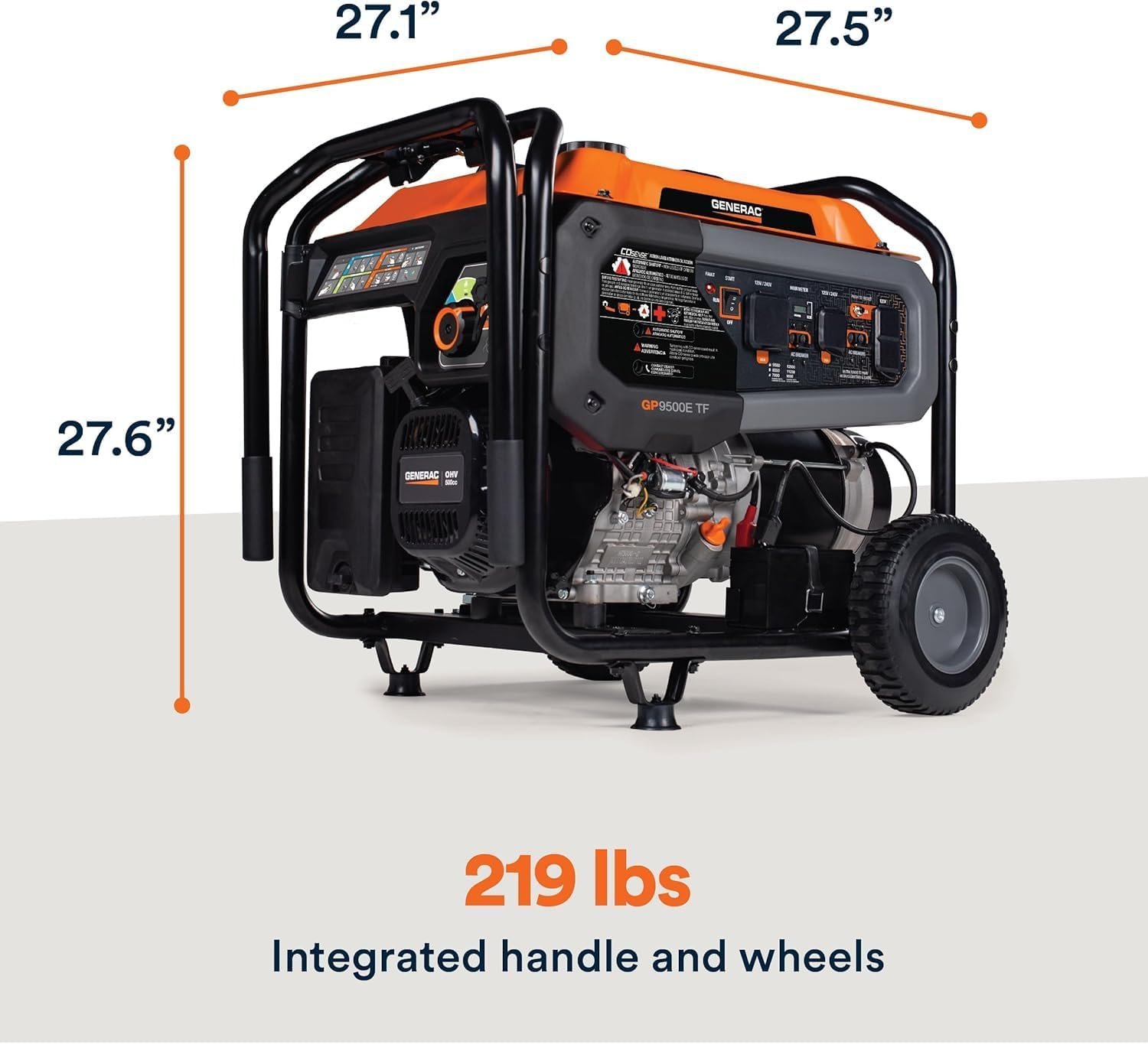 Generac 12,500 Starting Watt Tri-Fuel Portable Generator, Electric Start | Gas, Propane, Or Natural Gas Fuel Options, COsense CO Detection, 9.5 Hour Runtime, Emergency Home Backup, 49 State Compliant - Image 2