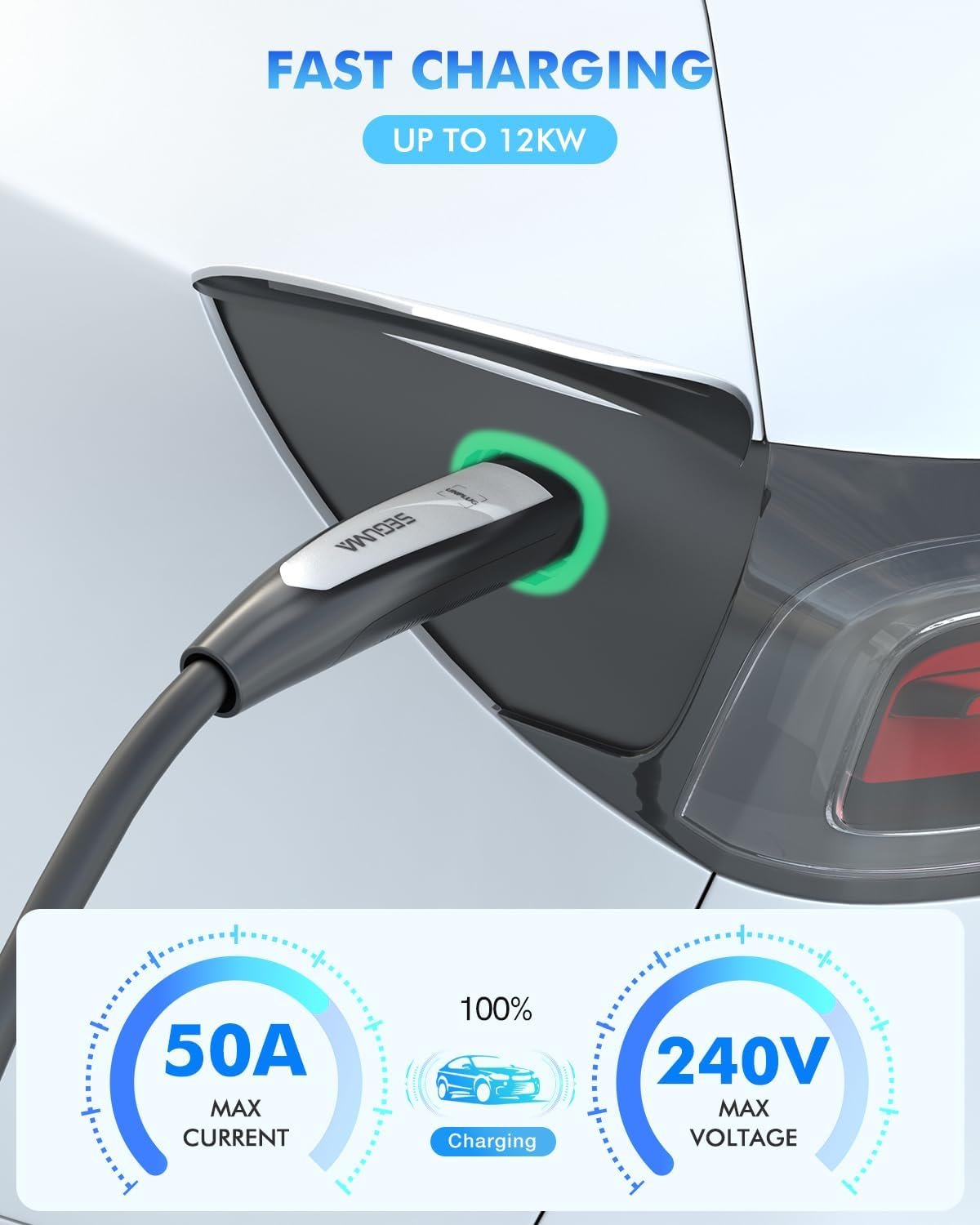 SEGUMA EV Extension Cable for Tesla, 50A 21FT 240V Extension Cord for NACS | 12KW NACS Extension Cord Compatible w Level 1/2 Tesla Charger, Tesla Wall/Destination Connector(not for Tesla Superchargers) - Image 2