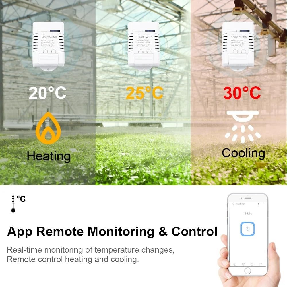 WiFi Temperature Controller Sensor Module, Tuya app Wireless Remote 16A Smart Switch with Energy Consumption Monitoring,Compatible with Alexa Google - Image 6