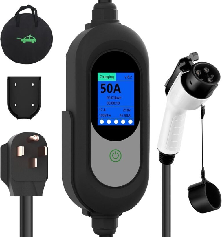 Level 2 Fast EV Charger 50Amp 240V NEMA 14-50P 25FT J1772 Cable | Up to 45 mph Charging, Adjustable Amp & Timer, Portable for Home, Garage & Road Trip, Ideal for Daily Commute
