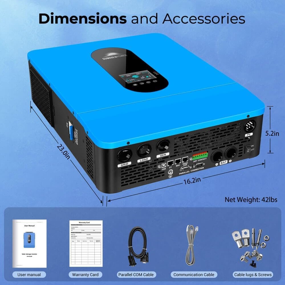 SUNGOLDPOWER 6500W 48V Solar Inverter, Split Phase,Built-in 2 MPPTs, Max 140A Battery Charging, AC Input/Output 120V/240V(settable),Pure Sine Wave Inverter(Parallel/BMS COMM) UL1741 - Image 8