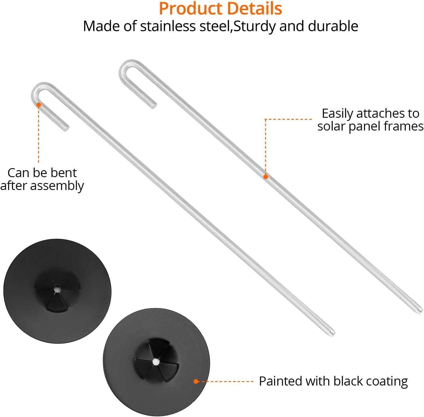 QWORK 200-Pack Stainless Steel Solar Panel Guard Clips with Self-Locking Washers and J Hooks –UV-Protected, Animal Guard Fastener Clips for Bird Wire & Pigeon Fencing, 38mm Clip Width - Image 2